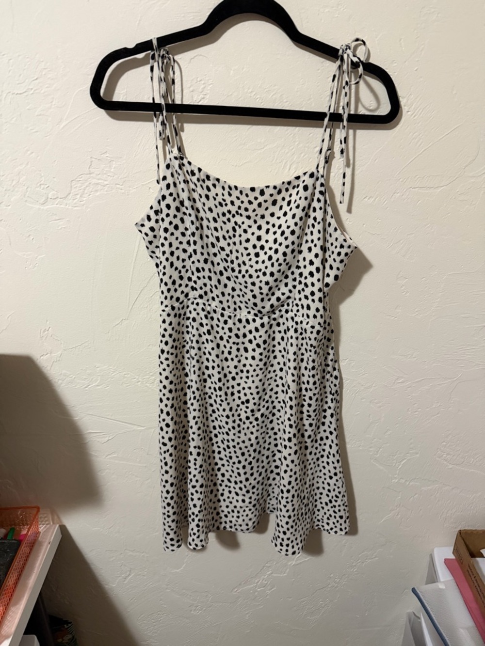 White & Black Spotted Tie-Strap Sundress